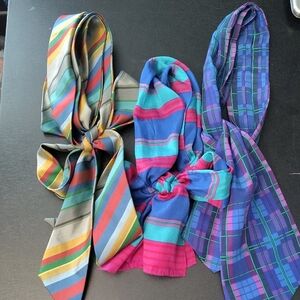 Bundle Lot Of 3 Head Or Neck Printed Scarves Various Sizes Vintage